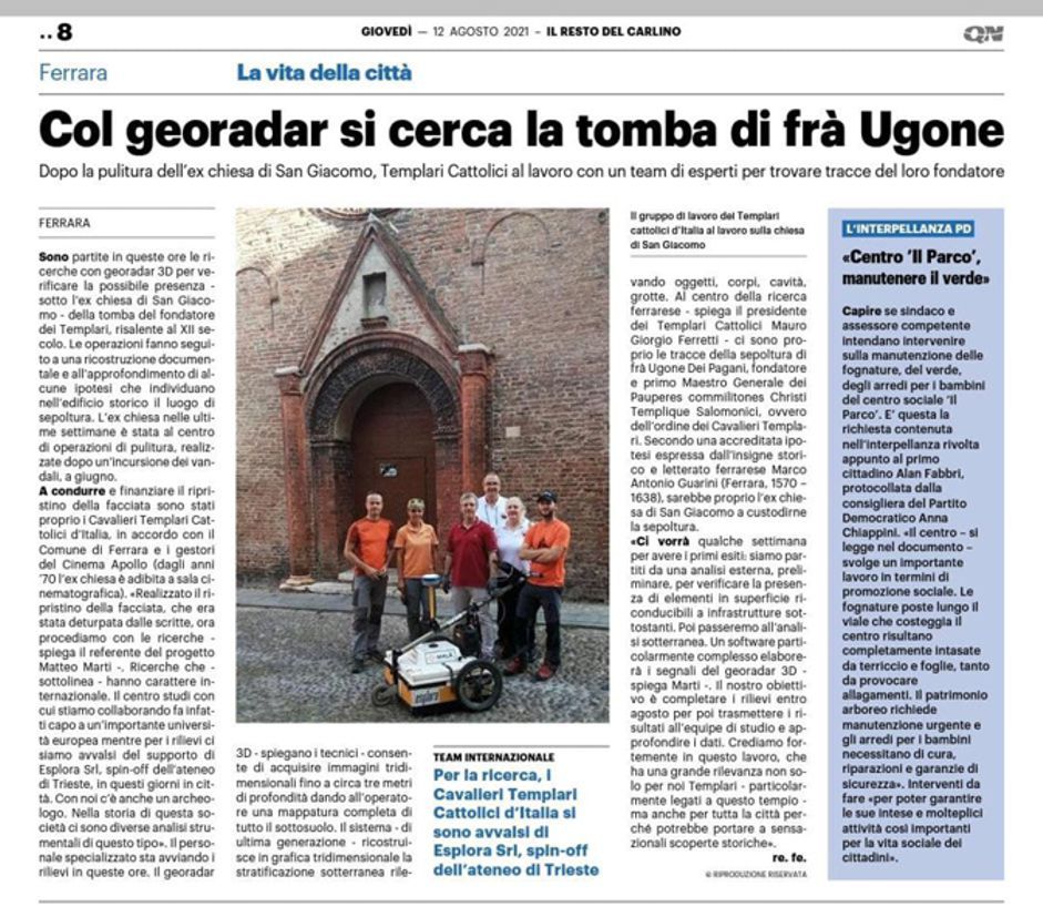 GEORADAR ALLA RICERCA DELLA TOMBA DEL FONDATORE DEI TEMPLARI